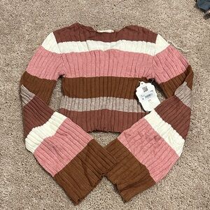 Altar'd State Pink and Brown Striped Sweater